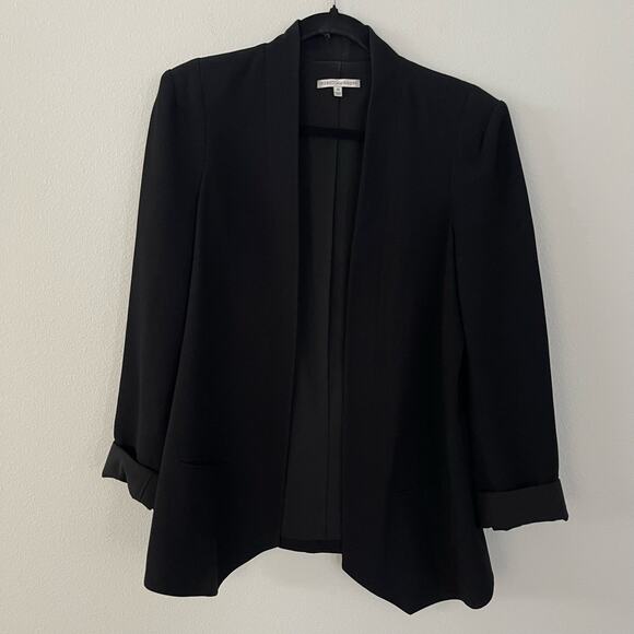 Rebecca Minkoff Black Open Front Asymmetrical Hem Blazer (10) - Picture 1 of 6